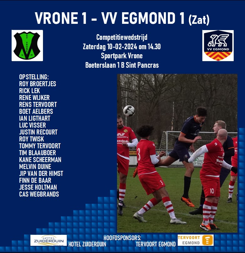 Vrone 1 - VV Egmond 1 (zat)